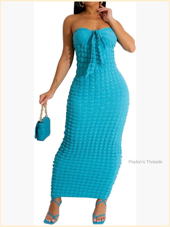 Dresses & Skirts - Strapless Tube Dress Hollow Out Knot Front Off Shoulder Club Midi Bodycon Dress